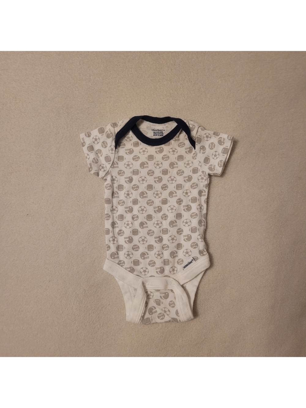 Gerber White Sports Design Newborn Baby Boy Short Sleeve Bodysuit Onsie